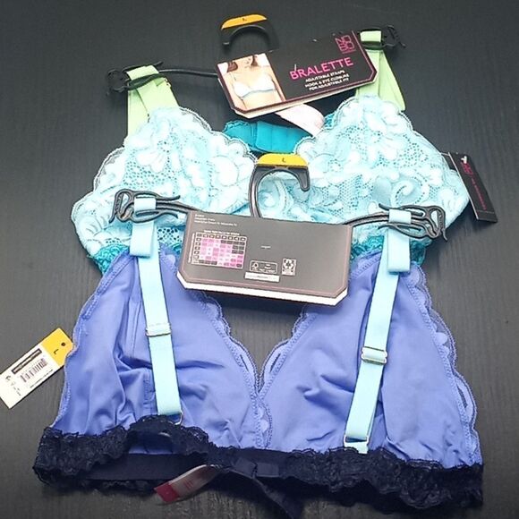 Women's Juniors' Color Pop Triangle Lace Bralette Bra 2-Pack, Size L - Picture 2 of 6